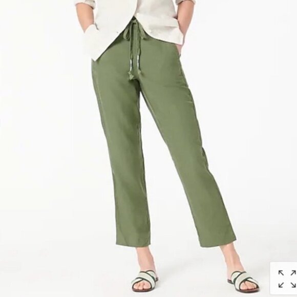 J. Crew Tie Waist Seaside Pant in Linen Blend Green XLT - Picture 8 of 8